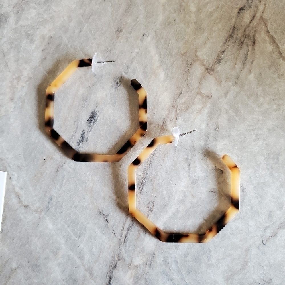 NEW hexagon‎ hoop acrylic tortoise shell earrings